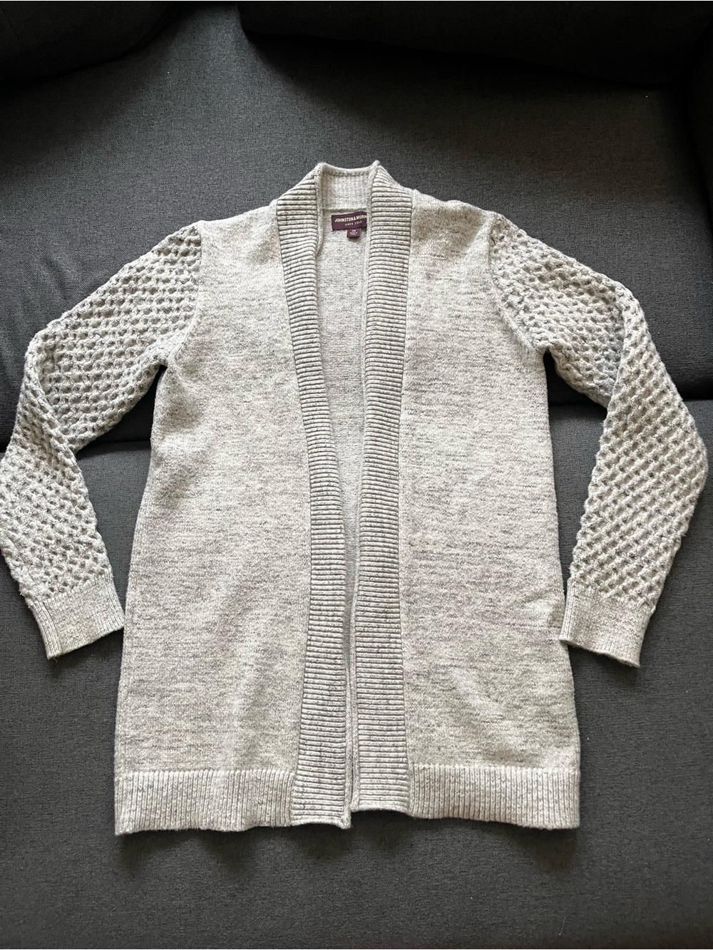 Johnston & Murphy Cardigan XS Heather Gray Open Front Textured Knit Sleeves